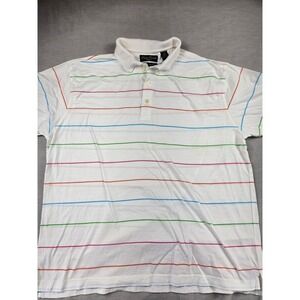 Palm Beach Golf Mens XXL White Multicolor Striped Mercerized Cotton Polo Shirt
